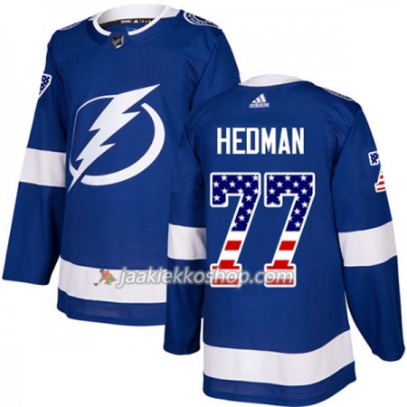 Miehille NHL Tampa Bay Lightning Pelipaita Victor Hedman 77 Adidas 2017-2018 Sininen USA Flag Fashion Authentic